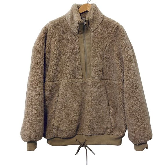 Ally Tops - Ally Women's Size XS 8 Beige Teddy 1/2 Zip Pullover Oversized Longline Jumper